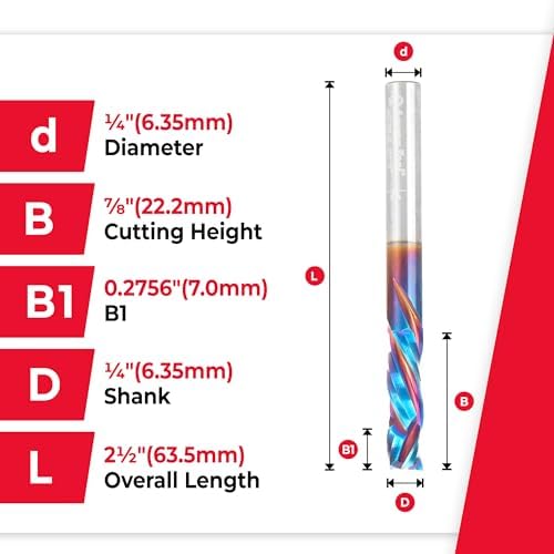 Amana Tool Spektra Extreme Tool Life Solid Carbide CNC Compression Spiral Router Bit, 46708-K, 1/4 D x 7/8 CH x 1/4 SHK x 2-1/2 Inch Long 3 Flute
