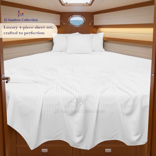 JS Sanders Collection 4PC Boat Sheet Set Universal V Berth, White Stripe