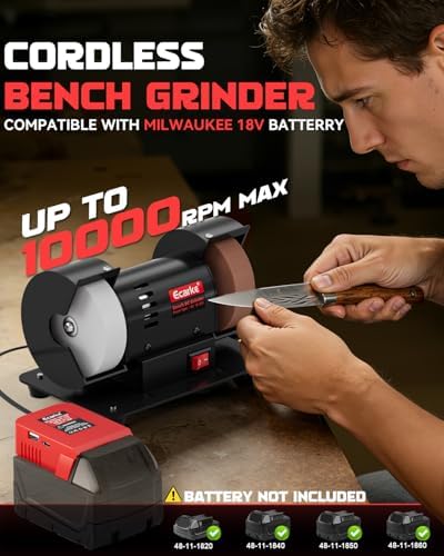 Ecarke 3" Mini Bench Grinder Compatible with Milwaukee 18V (Tool Only) Bench Grinder 2000-10000 RPM Variable Speed with AC Adapter, Dual Grinding Wheels for Sharpen Knives, Drills, Rust Removal