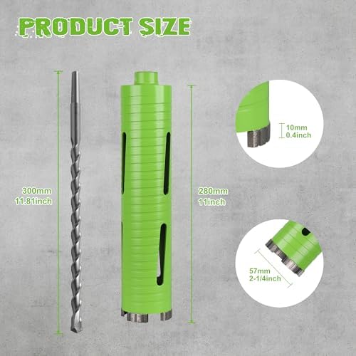 2 1/4 Inch Dry Core Drill Bit with Pilot Bit and 2 Pcs Adapters