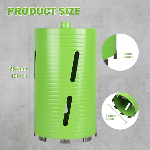 6 Inch Dry Core Drill Bit, 5/8"-11 Threaded Concrete Core Bit