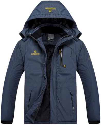 Men's Winter Ski Jacket Warm Fleece Waterproof Outdoor Mountain Hiking Windbreaker Hooded Snow Rain Coat