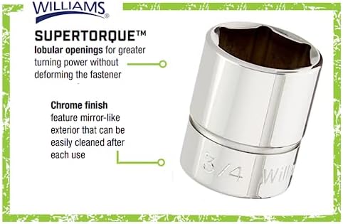 Williams JHWB-624 3/8-Inch Drive Shallow SAE 6 Point Socket, 3/4-Inch, High-Polished Chrome Finish