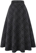 IDEALSANXUN Womens Plaid Wool Skirts Elastic Waist A-Line Pleated Tartan Long Skirts