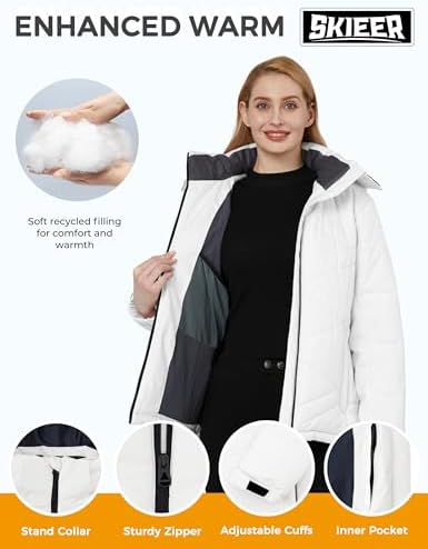 Skieer Women's Waterproof Ski Jacket Warm Snow Winter Coat Hooded Raincoat