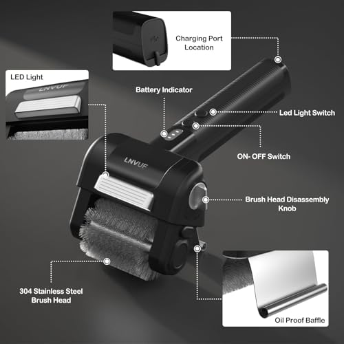 Electric Grill Brush, Grill Cleaner with LED Light, with 800 RPM Motor, Heavy Duty Grill Cleaning Tool, Personalized Grill Gift s for Dad