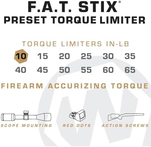 Fat Stix Individual Limiter 10-65 Inch-Pounds with Preset Torque, Accurately Tightens, Reversible, Compatible with Wheeler Fat Stix T-Handle Driver, for Gunsmithing, Reloading, and Torque Adjustment