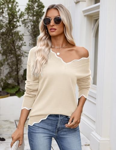 Zeagoo Women's 2026 Fall V Neck Sweater Long Sleeve Lightweight Knit Tops