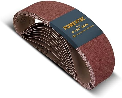 POWERTEC 4 x 24 Inch Sanding Belts, 10 PK, 240 Grit, 4x24 Belt Sander Sanding Belts Assortment, Aluminum Oxide Sandpaper for Oscillating Belt Sander, Woodworking, Metalworking (110040)