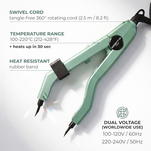 Professional Keratin Fusion Tool for Hair Extensions – Slim Long Heating Plates, Adjustable Temperature, Rapid Heat-UP, Seamless Fusion, Root Access, Salon-Quality Keratin Glue Gun (Mint Green)