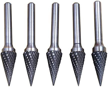 5Pcs/set 1/2 Dia.Pointed Tree Solid Carbide Burrs Heavy Duty Grinding Cutting Heads Chamfering Abrasion Industrial Deburring Rotary Tools for Steels Curved surfaces Slots Holes