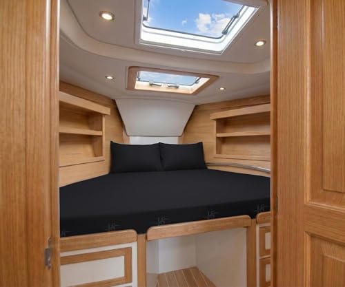 JS Sanders V Berth Boat Sheet 3 Pcs 600 TC Egyptian Cotton,Black