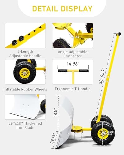 Outvita Snow Shovel with Wheels, 29" Wide 18" Long, White & Yellow