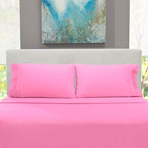 Hearth & Harbor Full XL Size Sheets - 4 Piece Bed Sheet Set, Hotel Luxury Double Brushed Bed Sheets - Extra Soft Bedding Sheets & Pillowcases, Full XL, Light Pink
