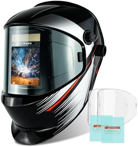 TRQWH Welding Helmet Auto Darkening Large Viewing True Color Solar Powered Welding Mask with 4 Arc Sensor Adjustable Wide Shade Range 4~5-8/9-13 Welder Mask with Grinding (TA-KY650A-BL)