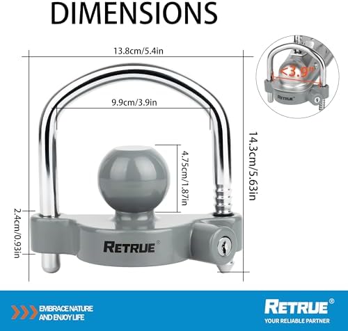 RETRUE Universal Trailer Coupler Lock, Adjustable Hitch Ball Lock, Grey