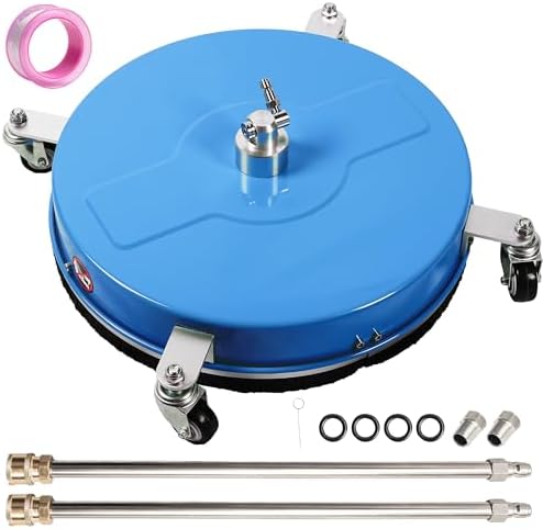 17" Pressure Washer Surface Cleaner with 4 Wheels, Coated Blue Stainless Steel Power Washer Surface Cleaner for Driveway Sidewalk, 1/4" Quick Connector, 2 Extension Wand, 4000 PSI