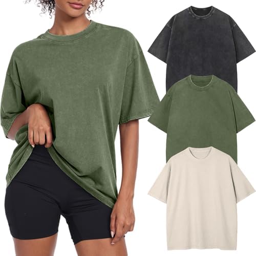 Womens Vintage Oversized T Shirts Acid Washed Baggy Cotton Tee Workout Gym Shirts Boyfriend Short Sleeve Tops