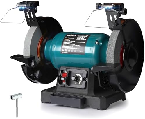6-Inch Variable Speed Bench Grinder with Grinding Wheel Dresser, 1725–3450 RPM 2.5 Amp Brushless Induction Motor, LED Work Light, Eye Shields, Cast-Iron Base for Sharpening, Grinding & Polishing