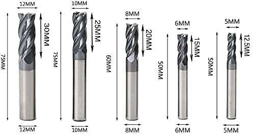 CNC End Mill Set, Carbide Tungsten Steel 4 Fultes Milling Cutter, Router Bits Rotary Bits Tool Straight Shank 2-12mm 8pcs