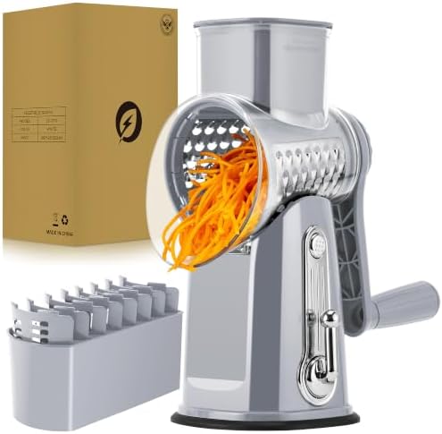 SUSTEAS Rotary Cheese Grater 5 Blades,Kitchen Mandoline Vegetable Slicer