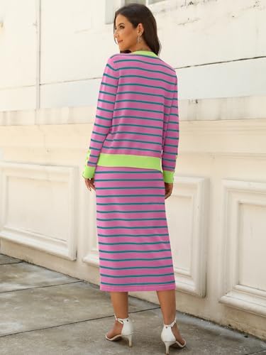 ANRABESS Women 2 Piece Striped Sweater Skirt Set