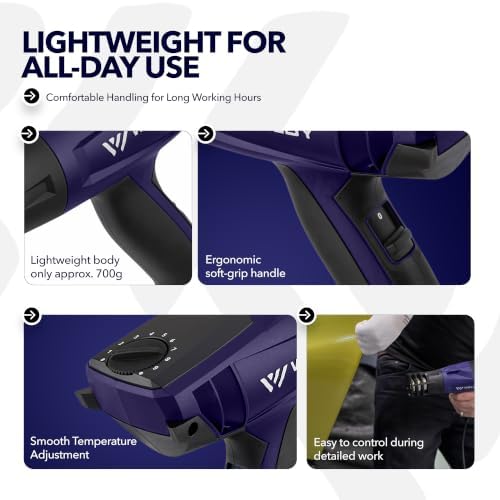 Weldy HG 330-S Car Wrapping Kit 120V 1400W Variable Temperature Heat Gun with 5m Cable, Heat Protection & Air Inlet Covers | Professional Vinyl Wrap Installation Tool for Automotive Films