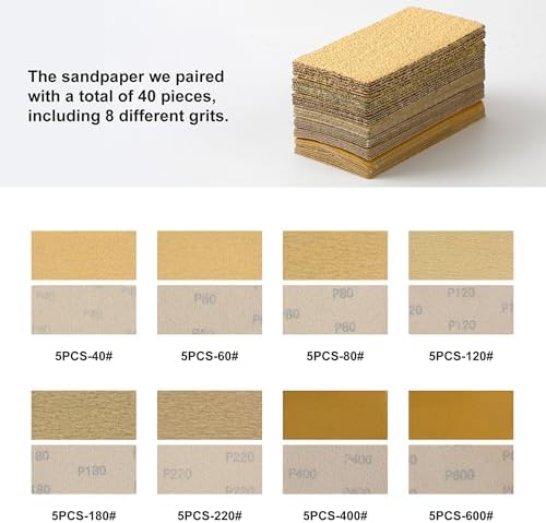 56 PCS Hand Sanding Block Set Include 16 PCS Contoured Profile Sander Block and 40 Sheet Sandpaper Interchangeable Assorted Convex & Concave Shapes Used for Woodworking Furniture, Auto Paint