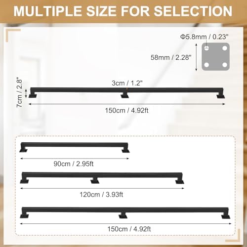 DTGN Stair Railing Indoor 5FT - Square Tube Handrail Metal Staircase Wall Mounted Handrails for Home Indoor Stairs Loft - Non-Slip W/Screws & Expansion Tube & Hex Wrench - Black