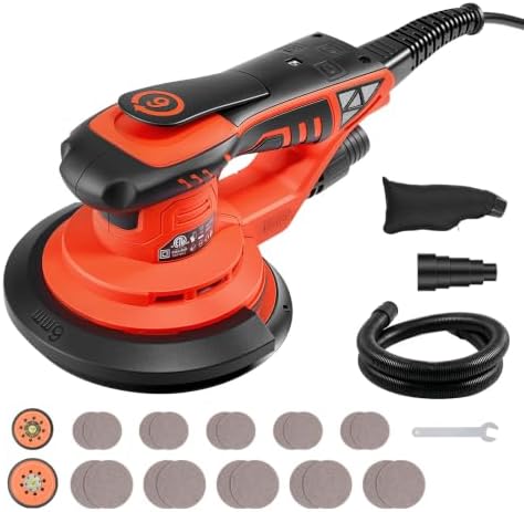 VEVOR 5 & 6-Inch Random Orbital Sander 400W Brushless Orbital Sander, 4000-10000RPM 7 Speeds Electric Palm Sanders with 20PCS Sandpapers, Dust Bag & Vacuum Hose for Woodworking Detailing Sanding