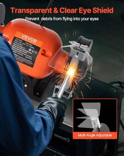 VEVOR Bench Grinder, 6-inch Single Speed Bench Grinder, 3450RPM High-Speed Table Grinders with 250W 2.1A 1/3Hp Induction Motor, 36/60-Grit Grinding Wheels & LED Work Light for Fast Sharpening Grinding