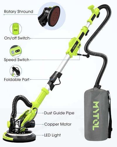 MYTOL 7.2A Drywall Sander with Vacuum, LED, 6-Speed