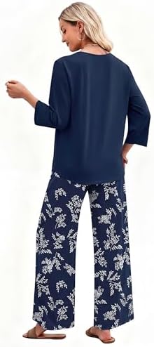 WIHOLL Two Piece Sets for Women Lounge 3/4 Length Sleeve Womens Tops Graphic Pants with Pockets Summer Outfits 2026