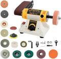 750W Jewelry Bench Polisher and Buffer Machine with Drill Chuck, Variable Speed Belt Sander & Rock Polisher, Professional Bench Grinder for Metal, Wood, Jade, Knives and Jewelry Crafting