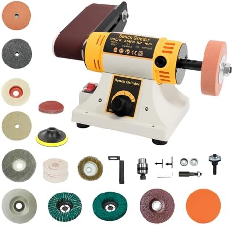 750W Jewelry Bench Polisher and Buffer Machine with Drill Chuck, Variable Speed Belt Sander & Rock Polisher, Professional Bench Grinder for Metal, Wood, Jade, Knives and Jewelry Crafting