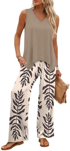 WIHOLL Two Piece Sets for Women Dressy Lounge Sets Summer Outfits Cruise Travel Beach Vacation Casual Wide Leg Pants Set