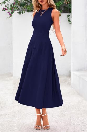 PRETTYGARDEN Women's Summer Pleated Midi Work Dress