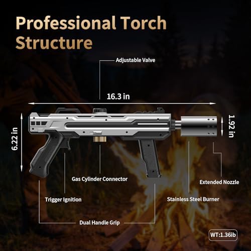 Propane Torch Gun, Adjustable Flame Blow Torch for Cooking and BBQ