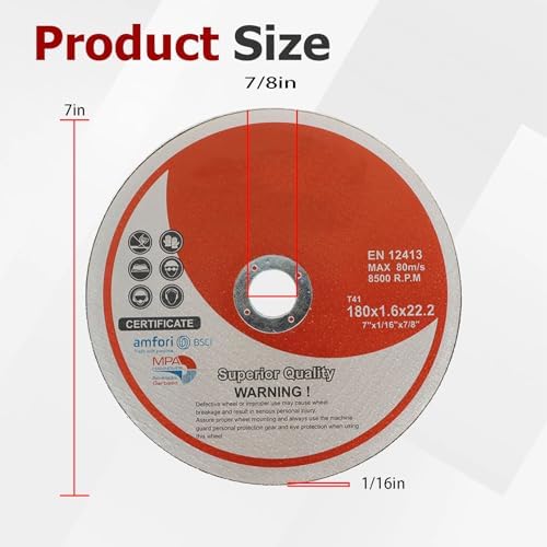 50 Pack 7"x1/16"x7/8" Cut-Off Wheel - Metal & Stainless Steel Cutting Discs