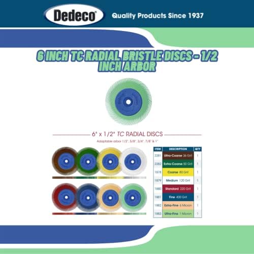 Dedeco Sunburst Radial Bristle Disc 1 Pack - 6 1/2" Curved - 1/2" Arbor - Light Green 14000 Grit (Ultra-Fine, 1 Micron) - Aluminum Oxide for Polishing & Finishing