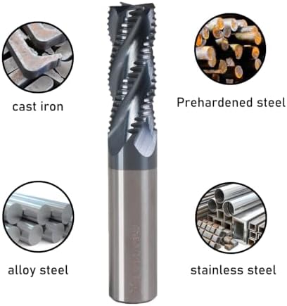 1/2" 4 Flute Roughing End Mill AlTiN Coated Carbide, 5Pcs
