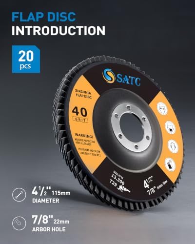 S SATC Flap Discs 4-1/2 Inch 40 Grit Zirconia Grinding Wheel Type 29 Abrasive Discs Flap Wheel for Angle Grinder - 20 Pack