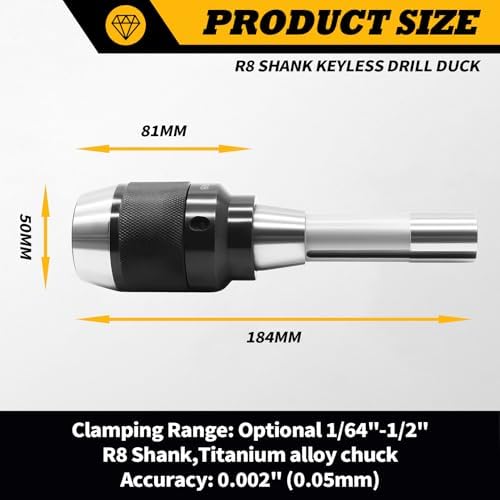 1/64"- 1/2" Special Heavy Duty Keyless Drill Chuck With R8 Shank