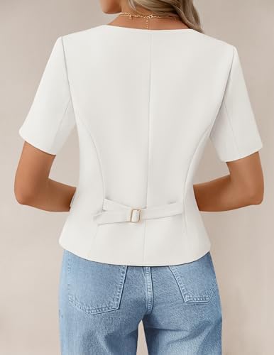 ZESICA Womens Summer Vest Top Short Sleeve Blouse Suit Blazer Work Outfits