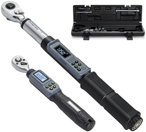 GROWNEER Digital Torque Wrench Set, 1/4" Drive 1.1-22.1 Ft-lbs/1.5-30Nm & 1/2'' Drive 7.38-147.5 Ft-lbs/10-200Nm Electronic Torque Wrench Combo with Buzzer & LED Indicator for Motor Car Repair