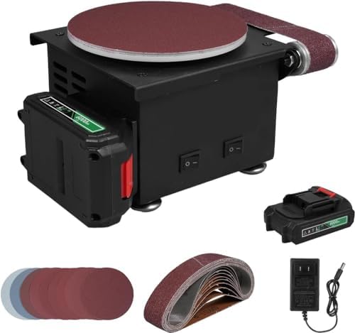 Grinder， 6000WA Lithium Battery Dual-Purpose Electric Miniature Grinding And Polishing Machine, 6-Inch Sand Disc Grinder+Belt Sander, with 10 Abrasive Belts +10 Discs of Sandpaper Suitable for DIY Gri