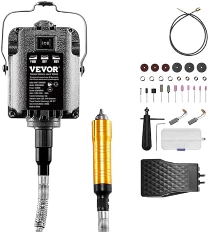 VEVOR Flex Shaft Grinder, 1200W 30,000RPM Electric Flex Shaft Rotary Tool Carver, Multi-functional Hanging Grinding Machine with 31PCS Accessories & Foot Pedal for Carving Buffing Drilling Polishing