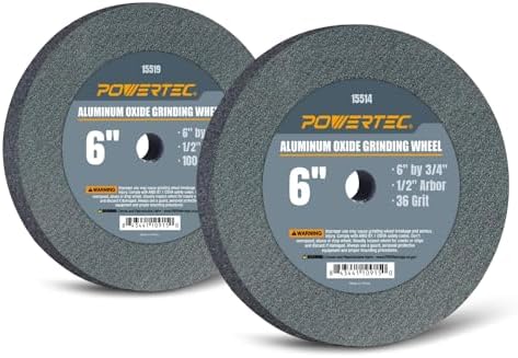 POWERTEC Bench Grinder Wheel 6 Inch, 36 & 100 Grit, Aluminum Oxide Grinding Wheel for Bench & Pedestal Grinder, 3/4" Thick 1/2" Arbor, Sharpening & Shaping Drill Bits, Blade, Chisel, 2PK (15530)
