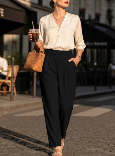 EVALESS Womens Wide Leg Barrel Pants with Pockets