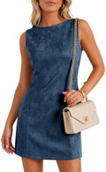 Wenrine Womens Suede Mini Dress Fall A Line Zipper Slim Party Dresses